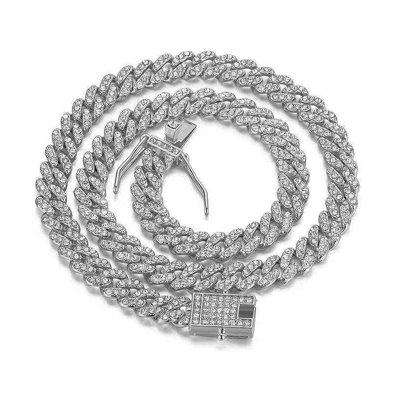 Factory Hot Sell Alloy and One Row Full Bg Rhie Hip Hop 8mm Width Iced Out Cuban k Chain Women's Necklace Jewelry