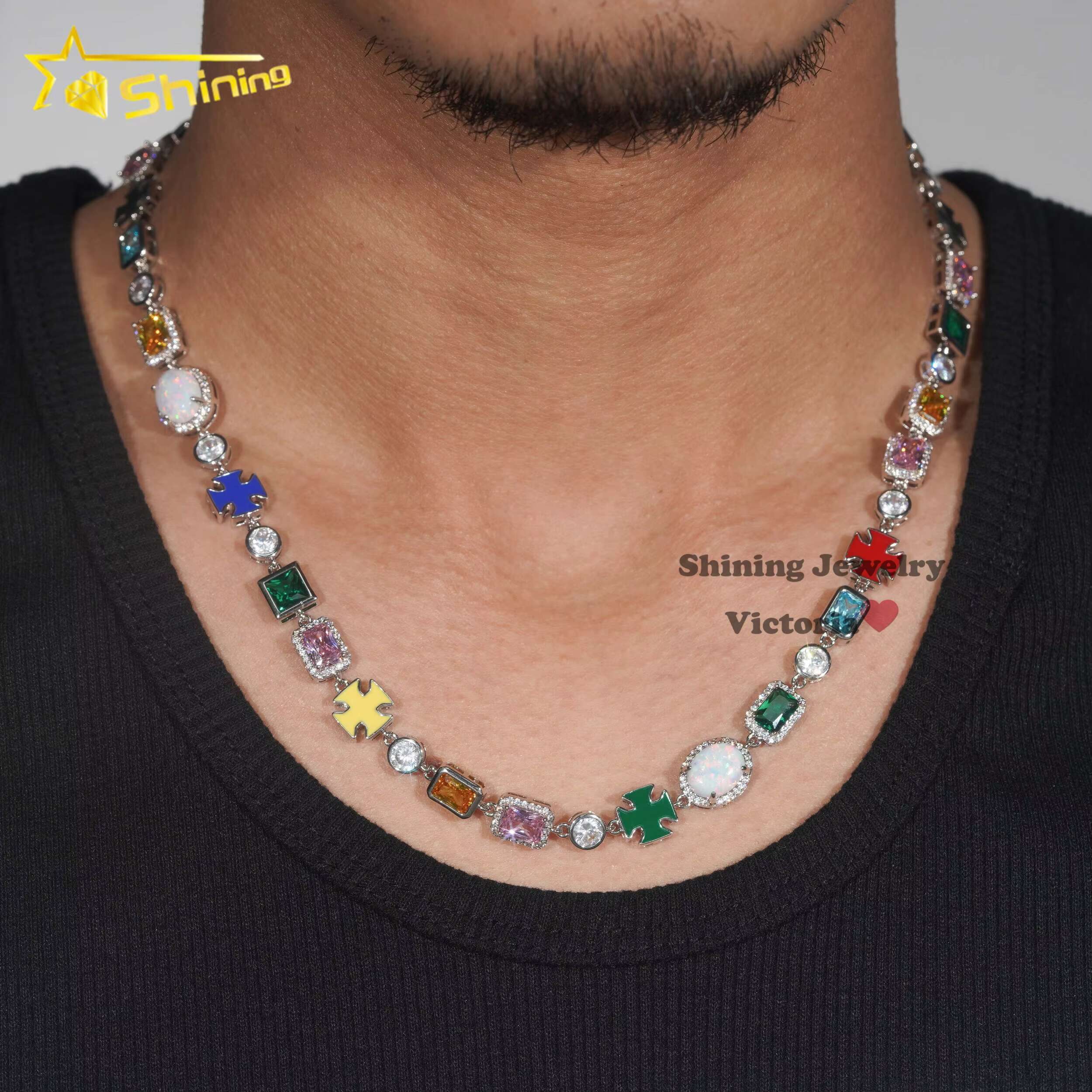 Unique Design New Arrival Iced Out Multi Cubic Zirconia Cz Gemstone Men Hip Hop Motif Necklace Tennis Chain Bracelet