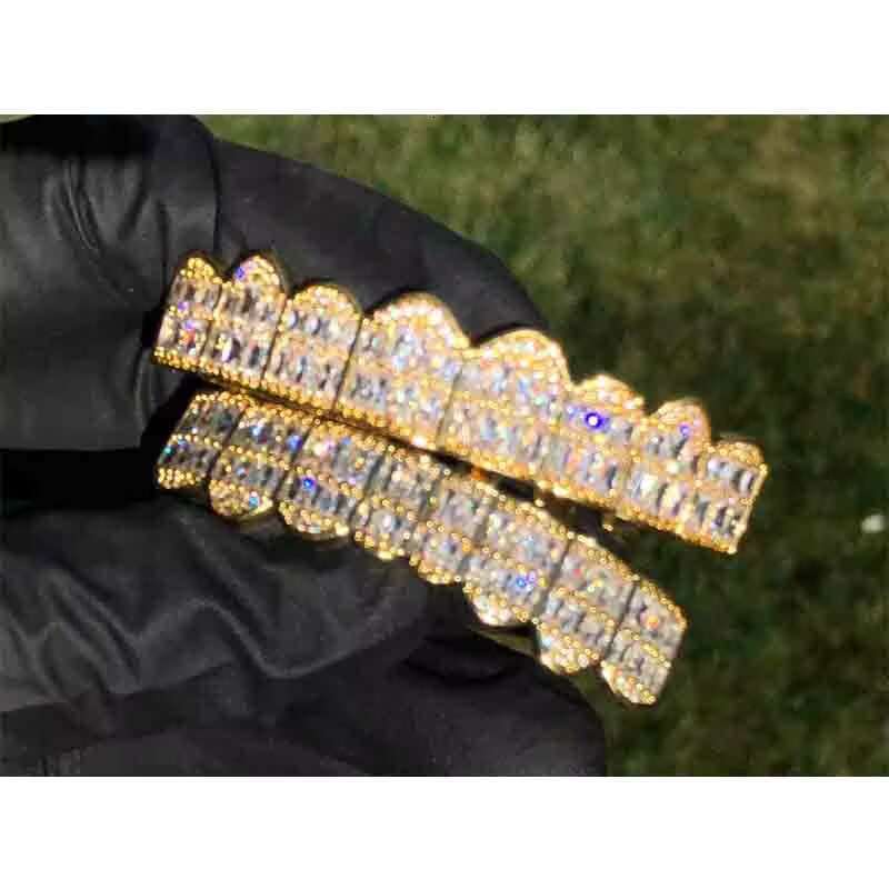 18K Gold-Plated 925 Sterling Silver Hip Hop Teeth Grillz Trendy Body Jewelry With Moissanite Diamond Stone for Anniversaries