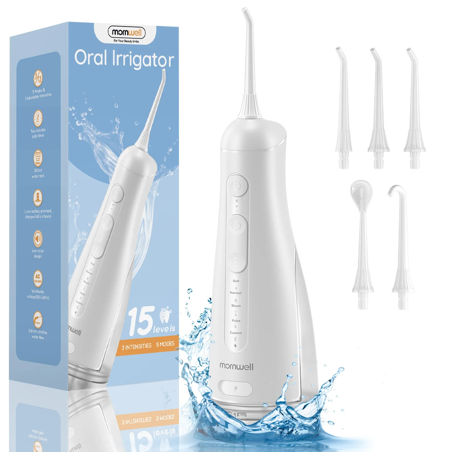 Water Dental Flosser300ML Tank DIY Mode Rechargeable Oral IrrigatorIPX7 Waterproof 5 Modes 3 Pressure Irrigate for Teeth Clean 250530