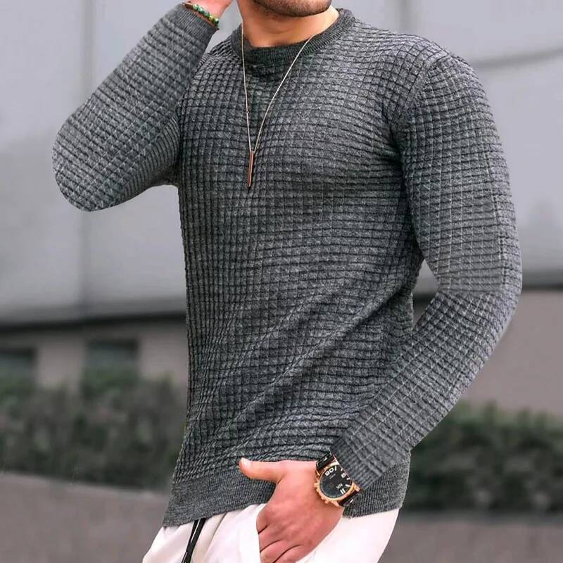 New Fashion Men's Casual Long Sleeve Slim Fit Basic Knitted Sweater Pullover Male Round Collar Autumn Winter Tops Cotton T-Shirt