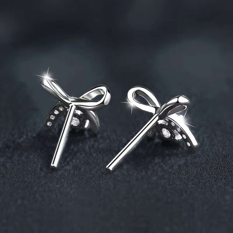 Mosang Womens S925 Sterling Silver Bow Earrings Light Luxury All-Match Korean Style Factory Direct Supply Moissanite Jewelry