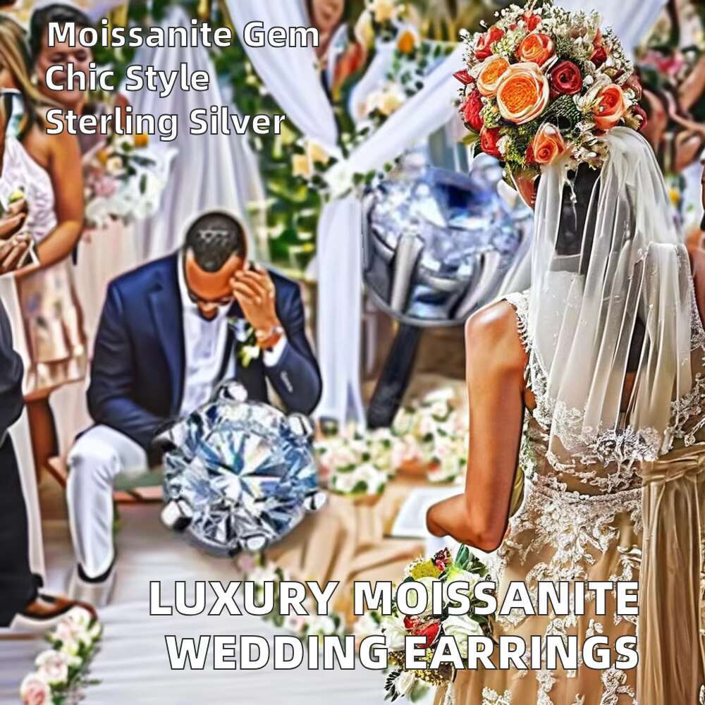 Luxury Bling Moissanite Earrings for Women Sterling Silver Wedding Studs with GRA Certificate Available