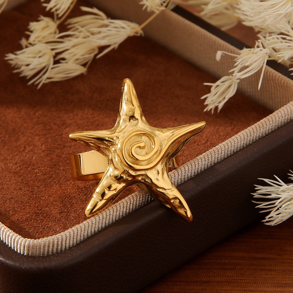 Titanium Steel Pentagram Starfish Swirl Threaded Hoop Earrings Fashion Jewelry Set