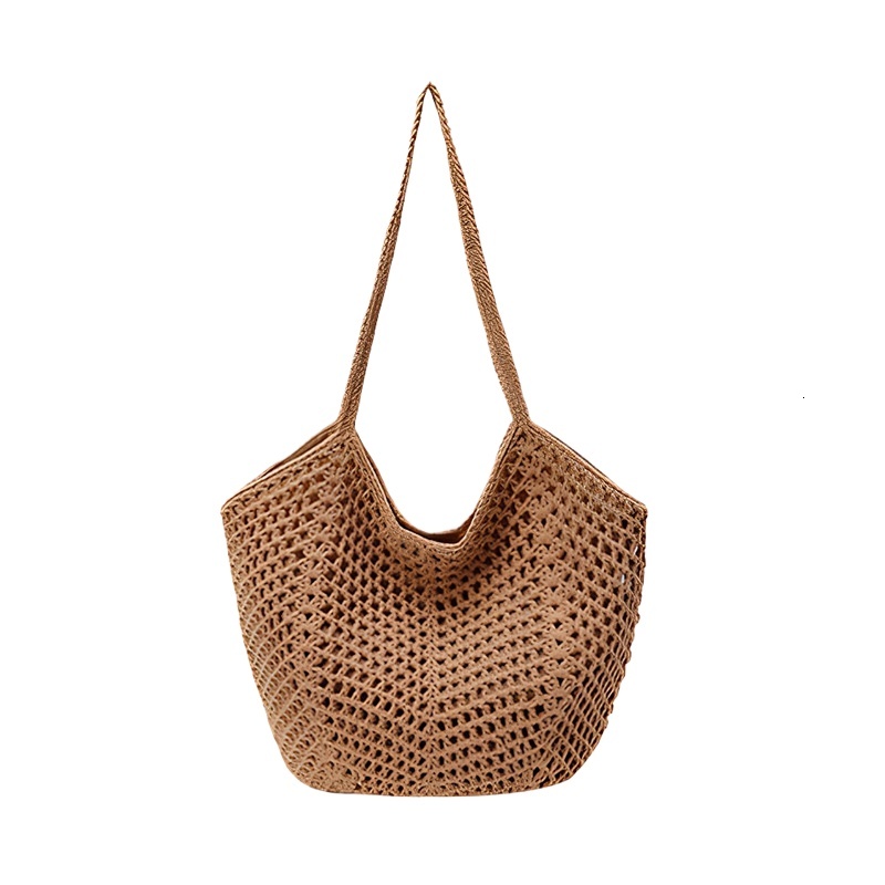 designer Cotton Rope Woven Bag for Women, Summer New Large Capacity Hollow Beach Bag, Casual Style Shoulder Tote Bag