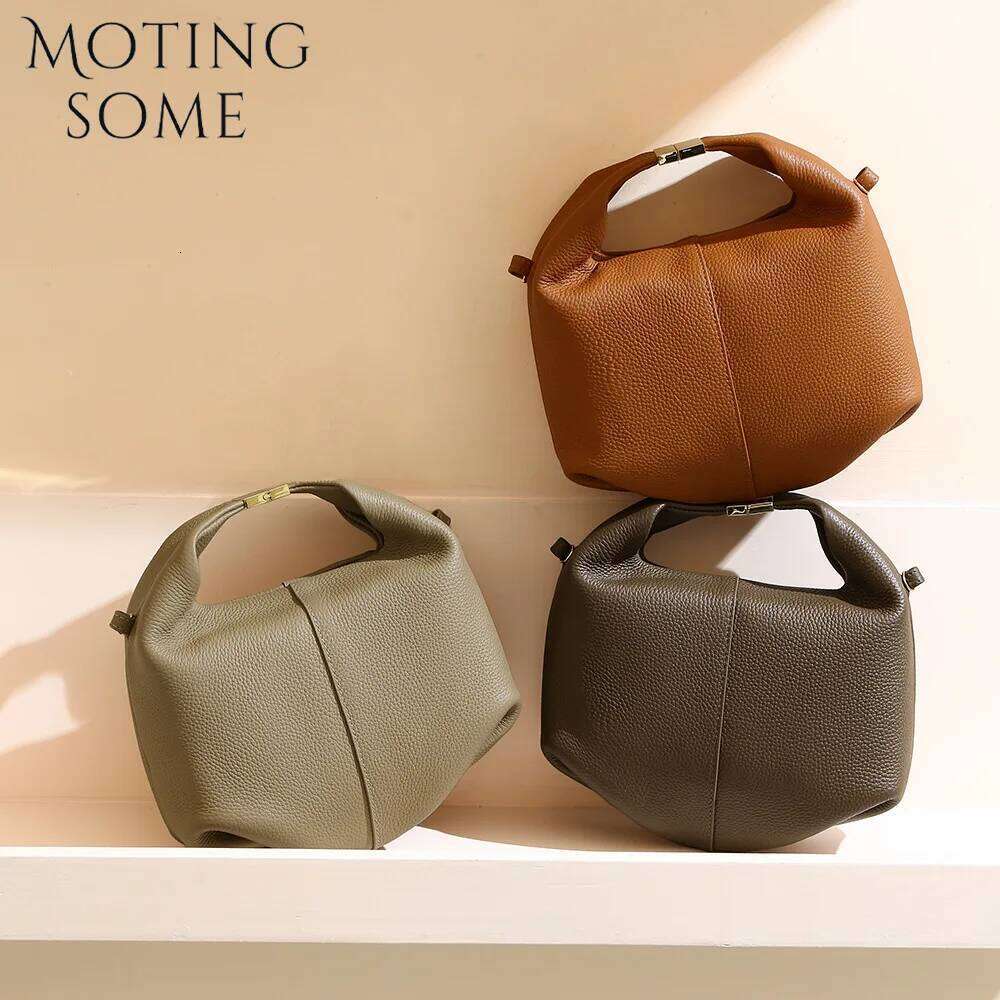 Motingsome French Niche Leather Women's Bag Design Bags Lychee Pattern Cowhide Handbag Fashionable Commuter Saddle 2025 250514