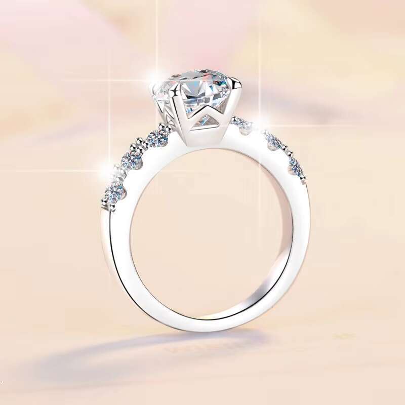 Fine Jewel S925 Sterling Silver Ladies Premium Round Bright 2Ct Diamond VVs 1 D Color Moissanite Stackable Engagement Ring