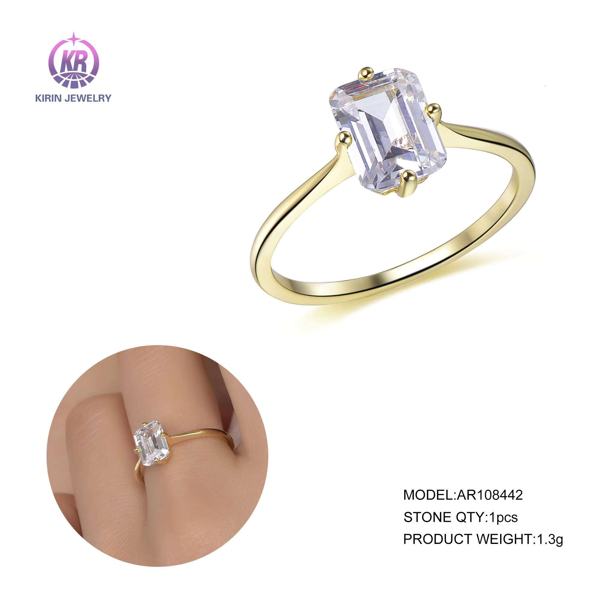2022 Emerald Cut 6*8mm Moissanite Lab Grown Stone Ring Jewelry square AAA Cz 14k Gold Ring Bohemian Rings