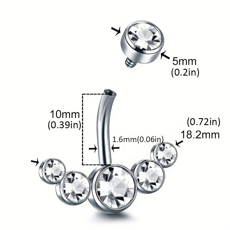 1PC Fashion Internal Thread Stainless Steel Navel Piercing Rings Crystal Sexy Belly Button Bars Body Jewelry for Women 250530