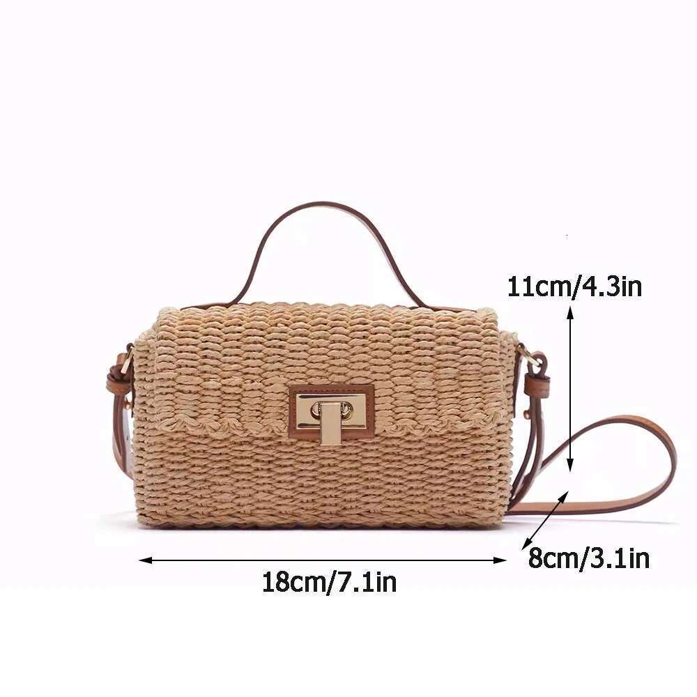Fashion Box Straw Women Handbags Designer Brand Rattan Shoulder Crossbody Bags Handmade Woven Summer Beach Bag Travel Purse