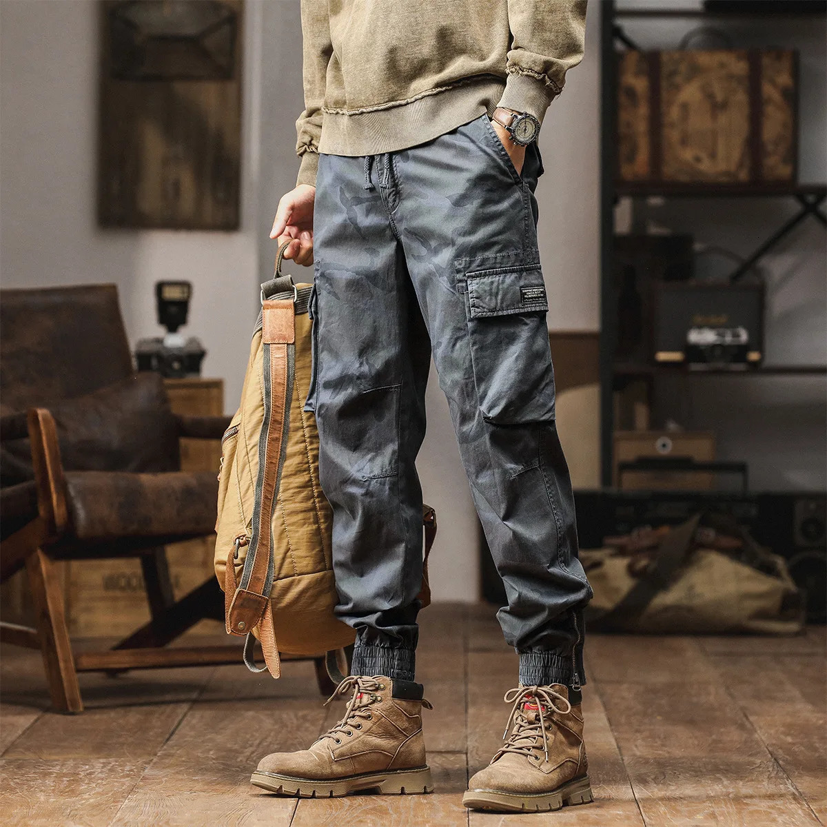 6 Pockets Camo Tactical Mens Cargo Pants Streetwear Clothing Joggers Fashion Military Double Waist Trousers Work Pants For Men 250528