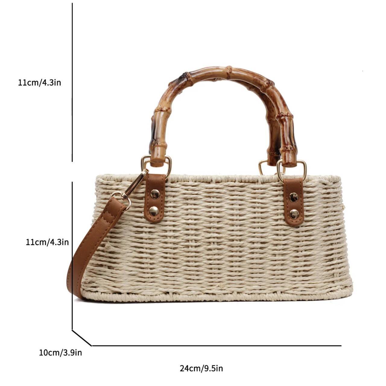 2025 New Summer Handmade Women's Vine Weaving Handbag Retro Bamboo Handle Handbag Designer Women's Bohemian Straw Weaving Beach Shoulder Bag