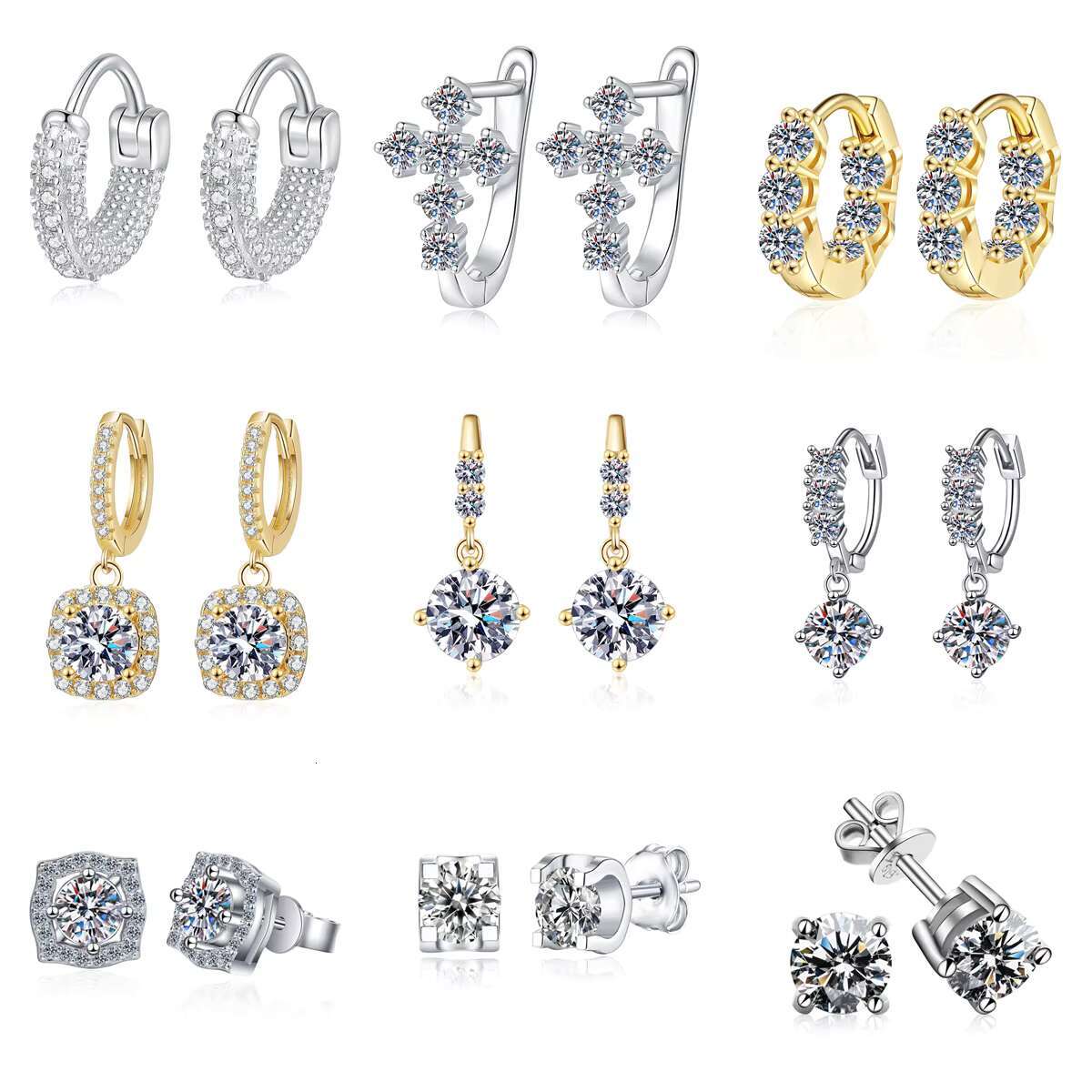 Hot Sale Diamond Tester Vvs 925 Sterling Silver Snowflake Round Cut Moissanite Earrings Women Wedding Jewelry 0.5ct