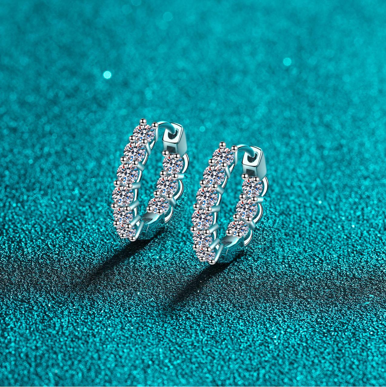 925 Sterling Silver Hoop Earrings with Moissanite Stones, PT950 Gold Plating, Elegant Design for Women, Ideal for Special Occasions and Daily Wear