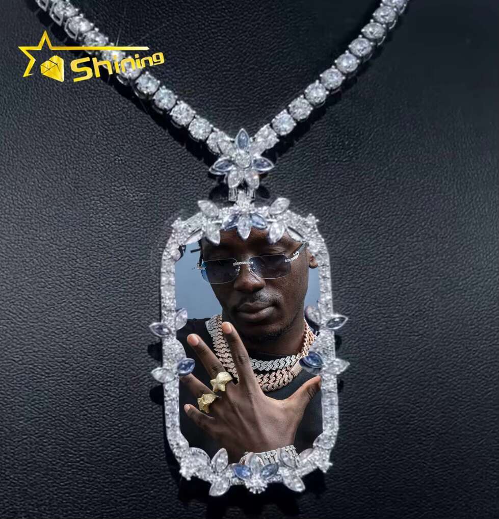 Popular Fashion Fire Jewelry Pass Diamond Tester Custom Made Spining Colored VVS Moissnaite Photo Memory Picture Pendant