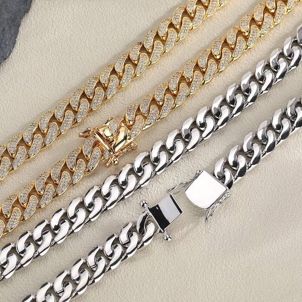 12mm 2 Rows Hip Hop Iced Out Zirconia Collar De Candena Cubana Eslabones Cubano Necklace Miami Cuban k Chain for Men Women
