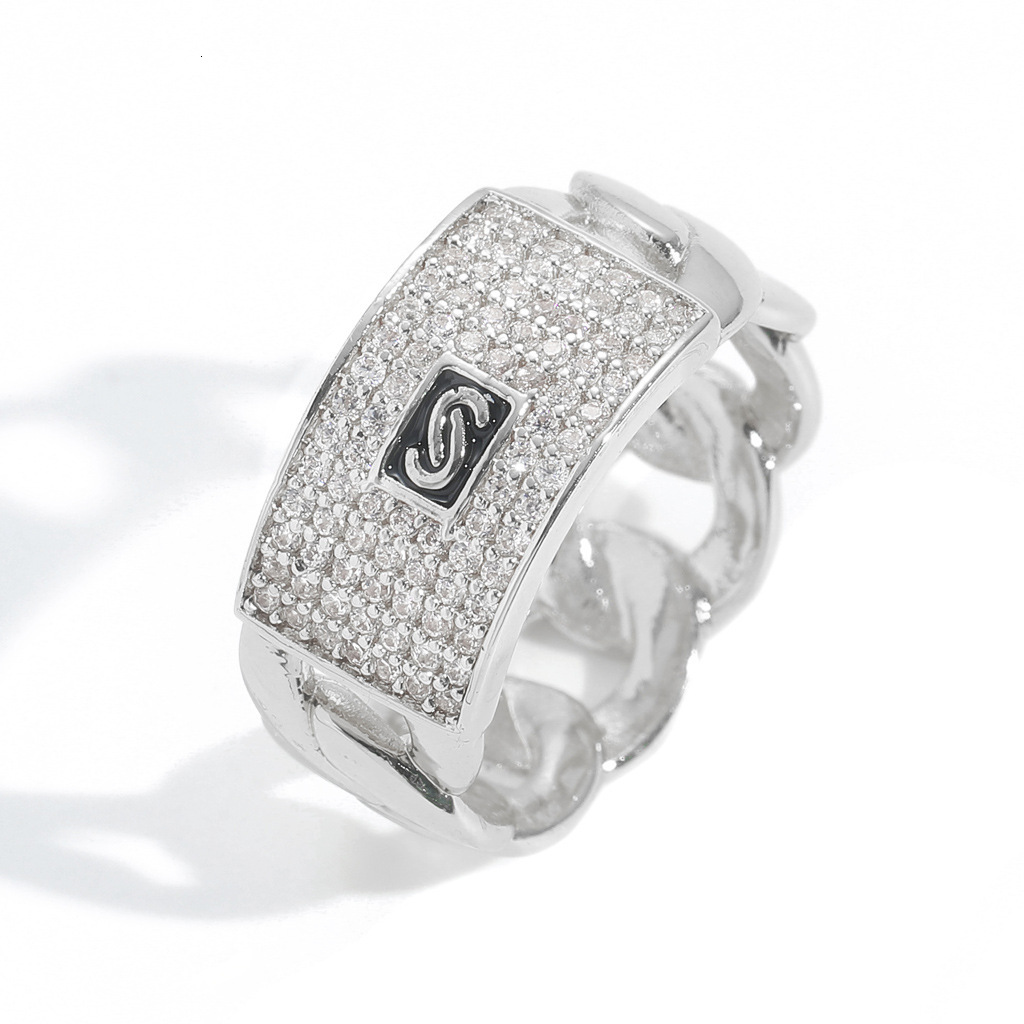 Unique Fashion Hip-Hop Geometric Moissanite Ring 14K Gold Full Diamond Cuban Chain Design Trendy Ring moissanite
