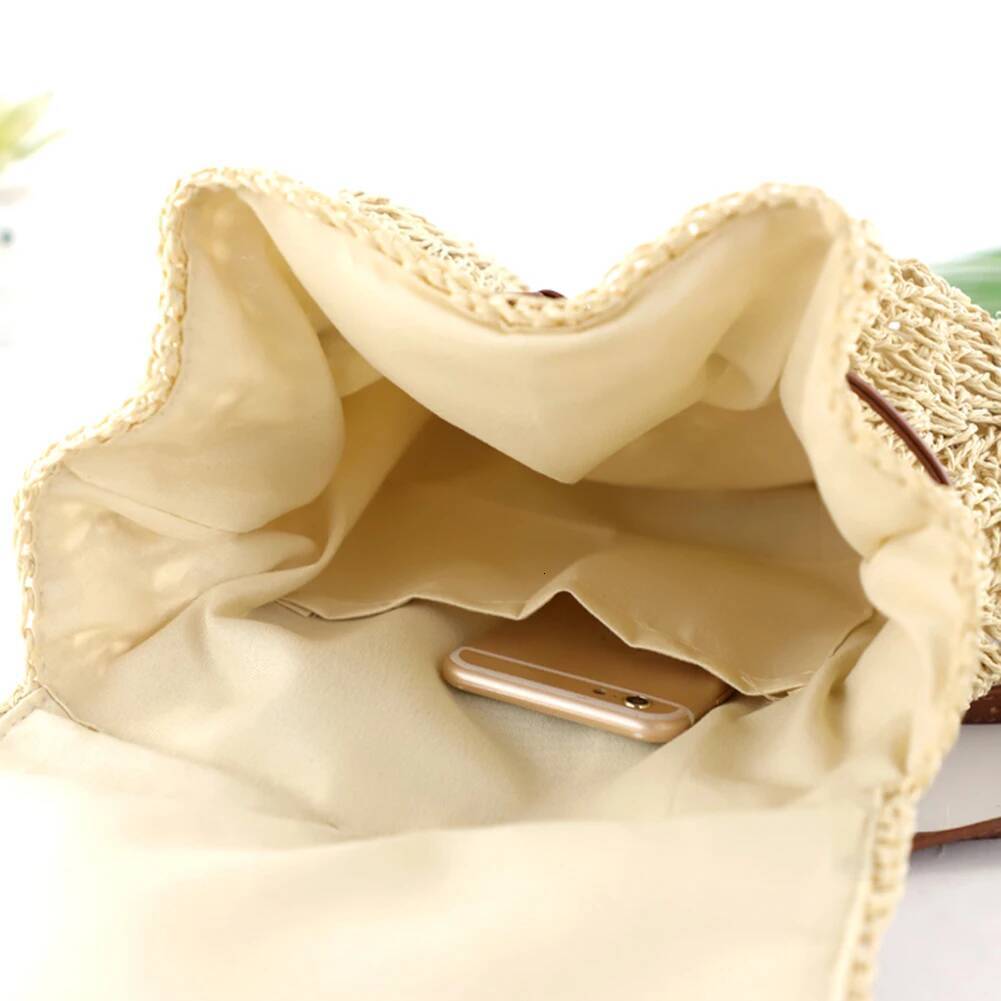 2025 new women's straw backpack shoulder bag hand woven casual beach handbag designer suitable for women's travel shopping 4