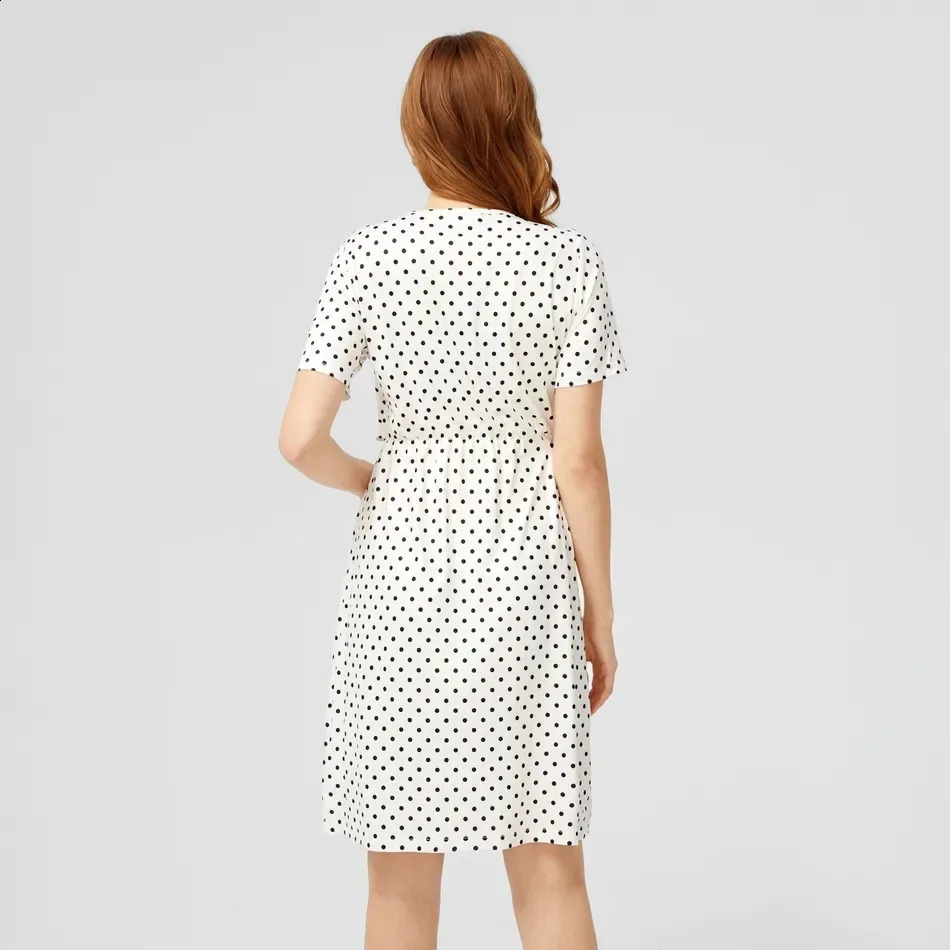 Dot Maternity Dress Short Sleeve O-Neck Nursing Dress Pregnant Women Breastfeeding Dress Pregnancy Clothing Vestidos Robe Femme 250530