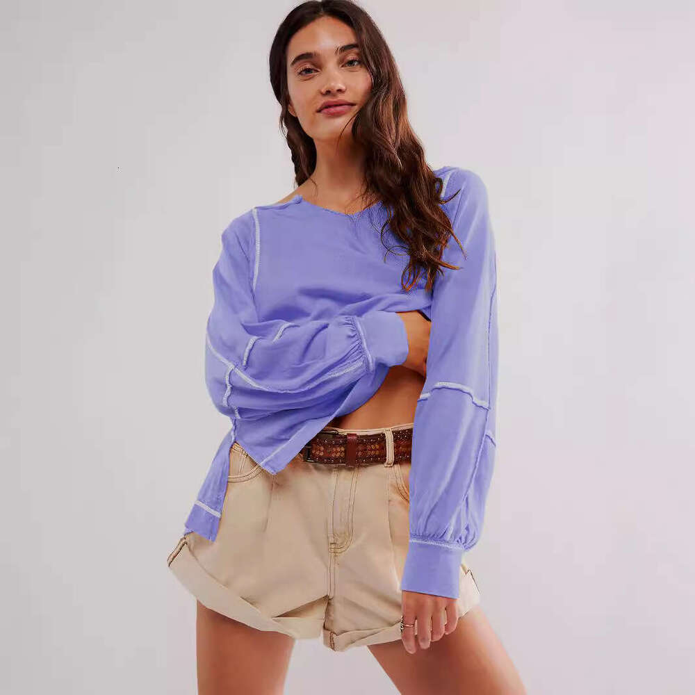 Unique Women's Fashion High-end Decorative Line Design V-neck American Style Sweatshirt