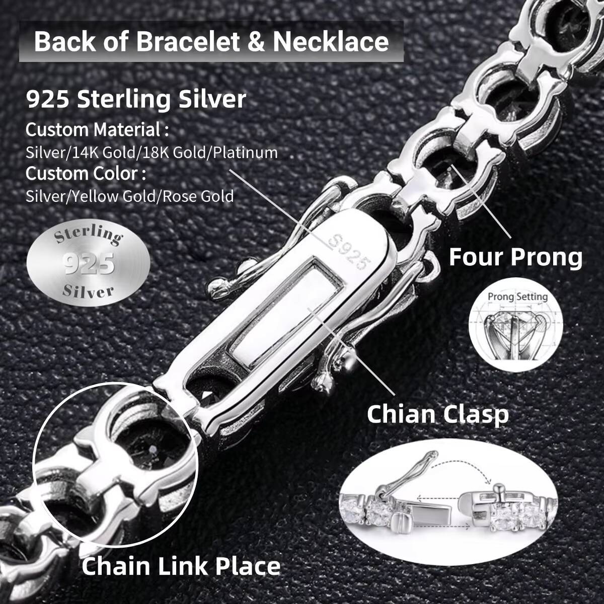 Sterling Sier Cacoxenite Tennis Chain Necklace Hiphop VVS 3mm-6mm Jewelry Bracelet