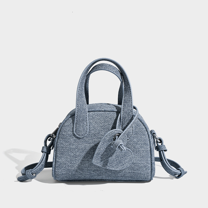 designer Boston Handbag for Women Small Size 2025 New Spring Trend Niche Denim Blue Design Winter Crossbody Bag