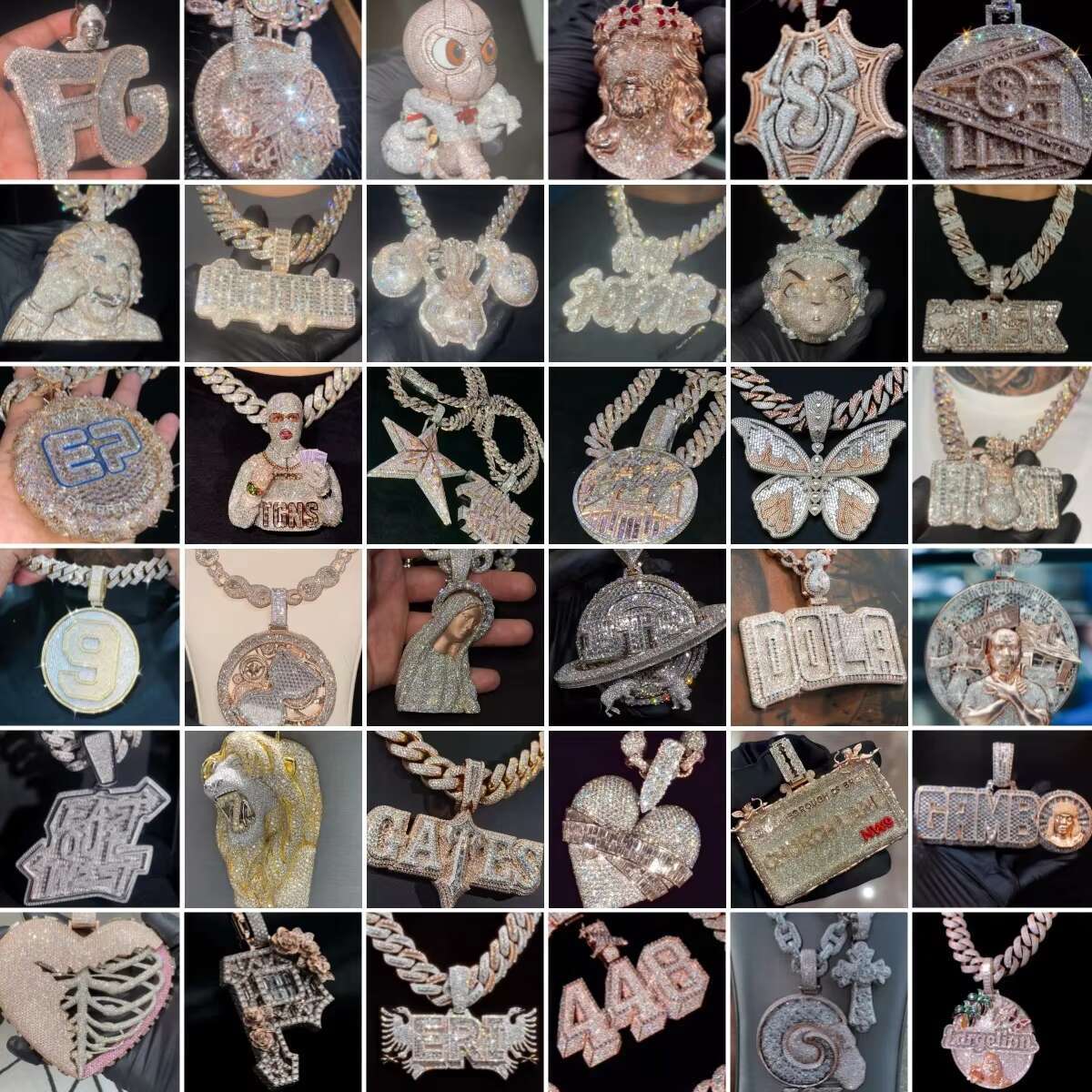 Charm Hip Hop Jewelry 925 Sterling Silver Prong-Set Multi-Gems VVS Moissanite Color Diamond Iced Out Custom Cross Pendants