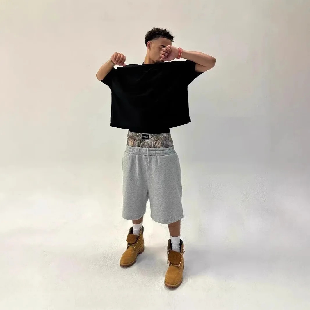 Spring Retro Double Waist Head Shorts Men Loose Fashion High Street Fashion Leisure Short High-quality Sweatpants 250529