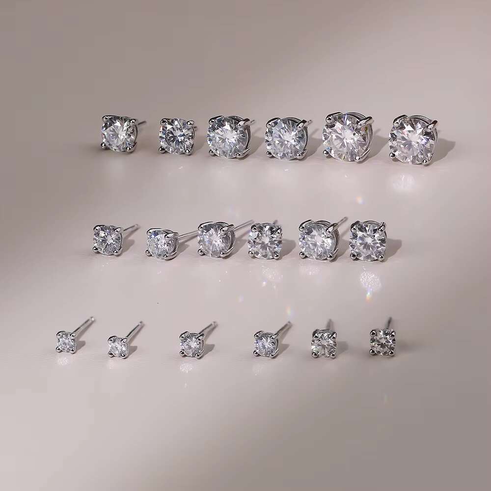 Classic 925 Sterling Silver Four Claw 0.2-3 Carat Black White Zircon Moissanite Stud Earrings for Women Fine Jewelry