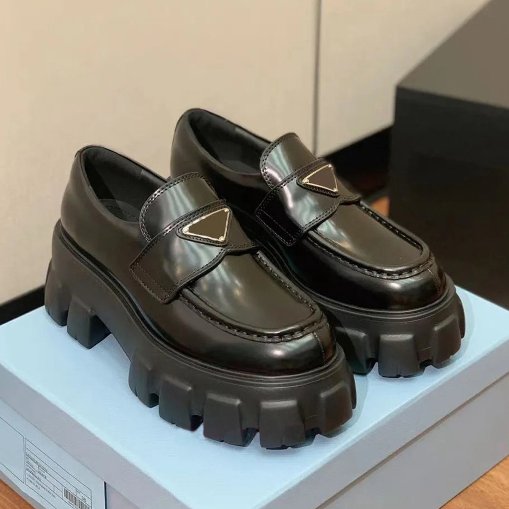 Monolith loafers platfrom shoe designer shoes brushed leather women loafer slip on lady oxford chunky rubber matte lug sole party wedding shoe black sneakers