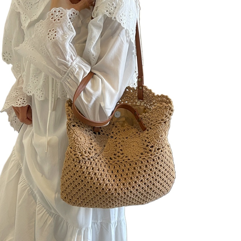 designer Large Capacity Straw Bag for Women 2025 Summer New Woven Bag Hollow Beach Vacation Shoulder Tote Bag