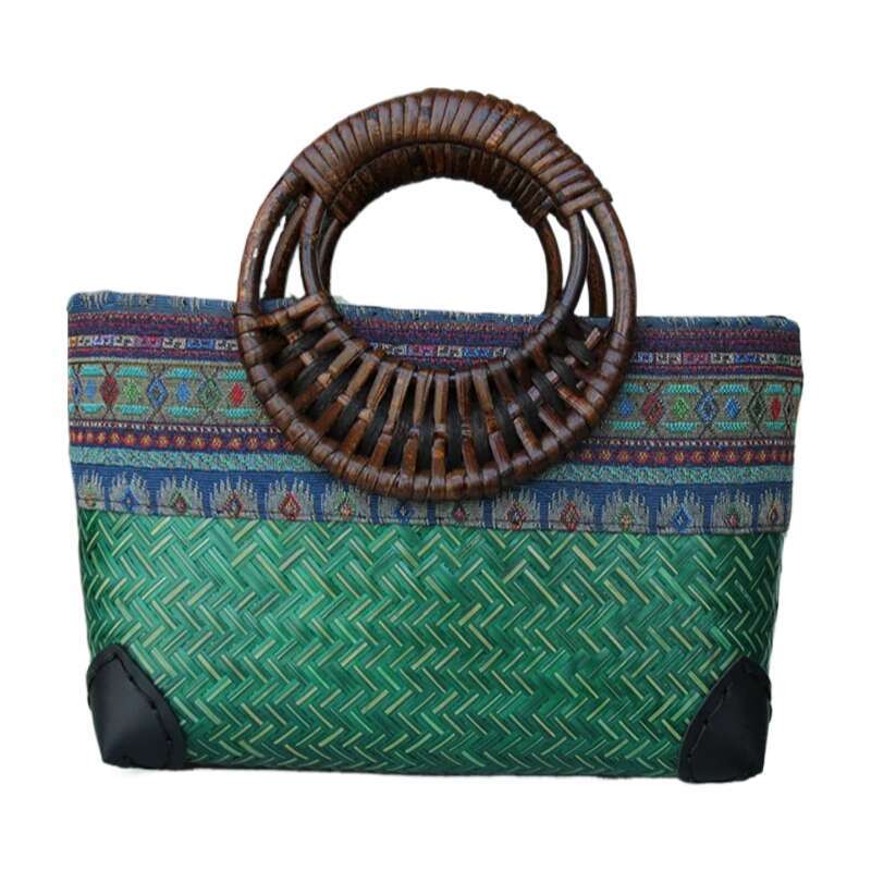 New retro Japanese handmade grass and bamboo bag designer large capacity women's storage woven rattan handbag