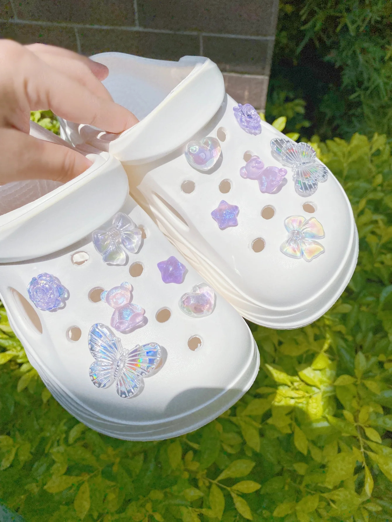 12 cute style transparent purple Bear garden shoes Shoe accessories DIY shoe flower womens beach decorative buckle 250528