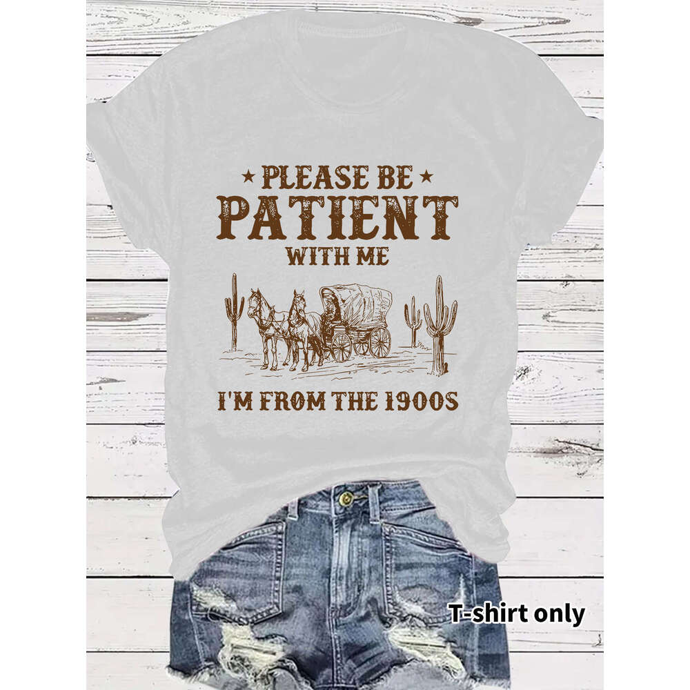 T-Shirt Summer Women's Western Cowboy Pattern Round Neck Short Sleeve Casual Fashion Customizable patterns