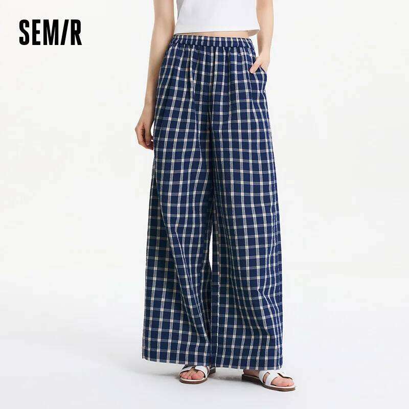 Semir Textured Plaid Wide Leg Women Instagram Trendy 2025 Summer New Vintage Long Pants For Relaxed Style