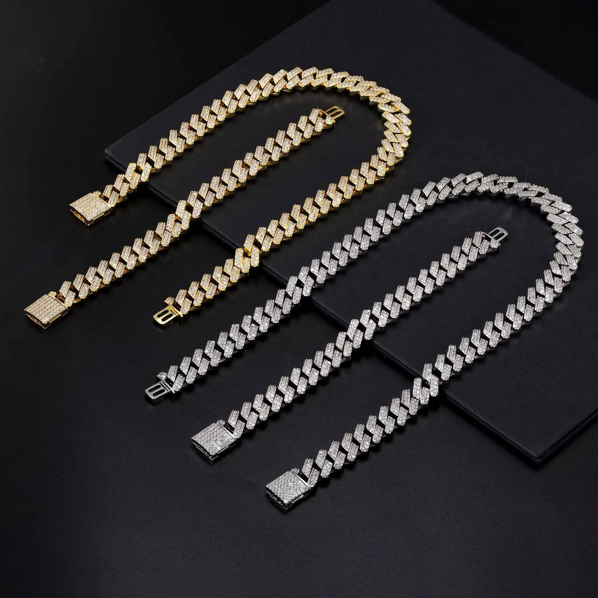 Ice Out Bracelet Cz Men's Miami Necklace Hip Hop Boy Pearl Cuban Chain Product