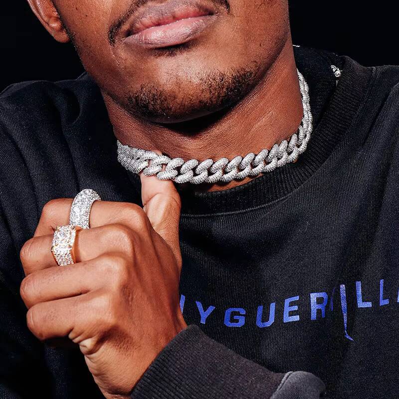 8mm Men's Necklace Sier Bracelet Hiphop Miami Cuban Chain