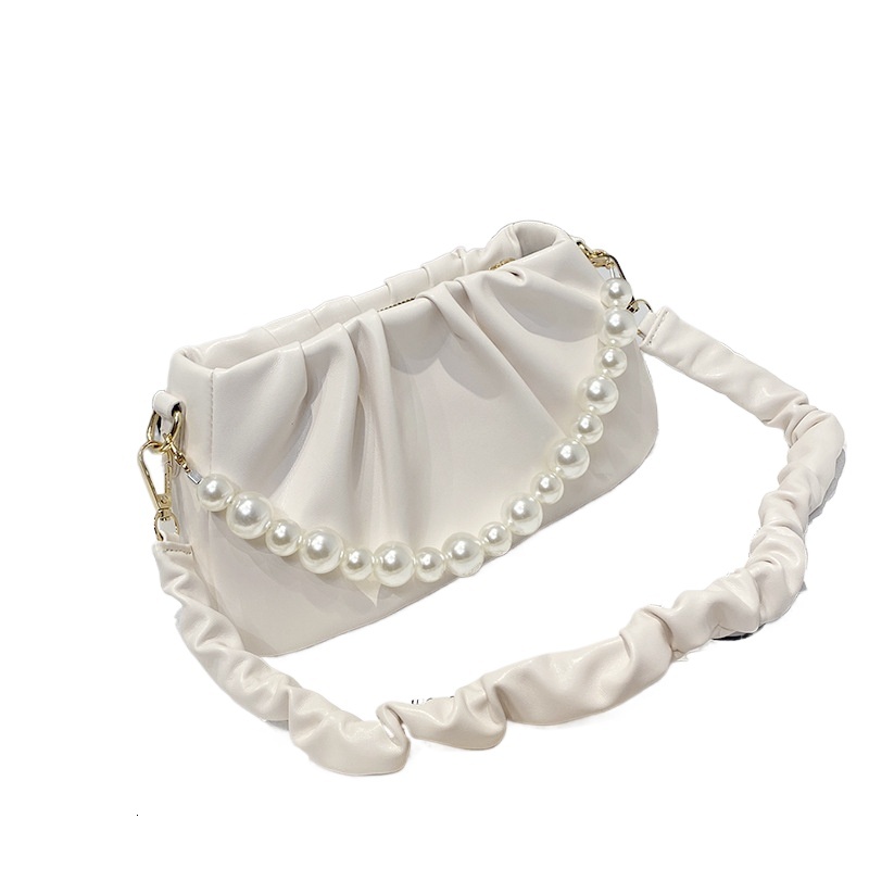 designer Bag for Women 2025 New High-End White Pleated Cloud Bag Ins Popular Pearl Handbag Underarm Shoulder Bag