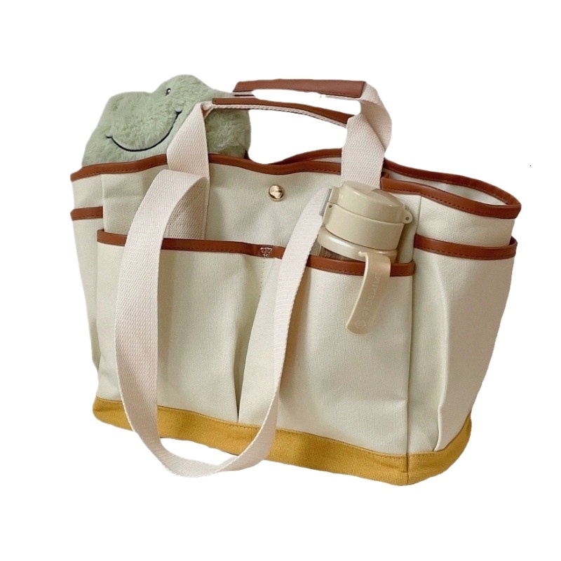 designer 2025 New Korean Style Fashion Color-Block Canvas Tote Bag Travel Business Trip Large Capacity Mommy Bag for Women