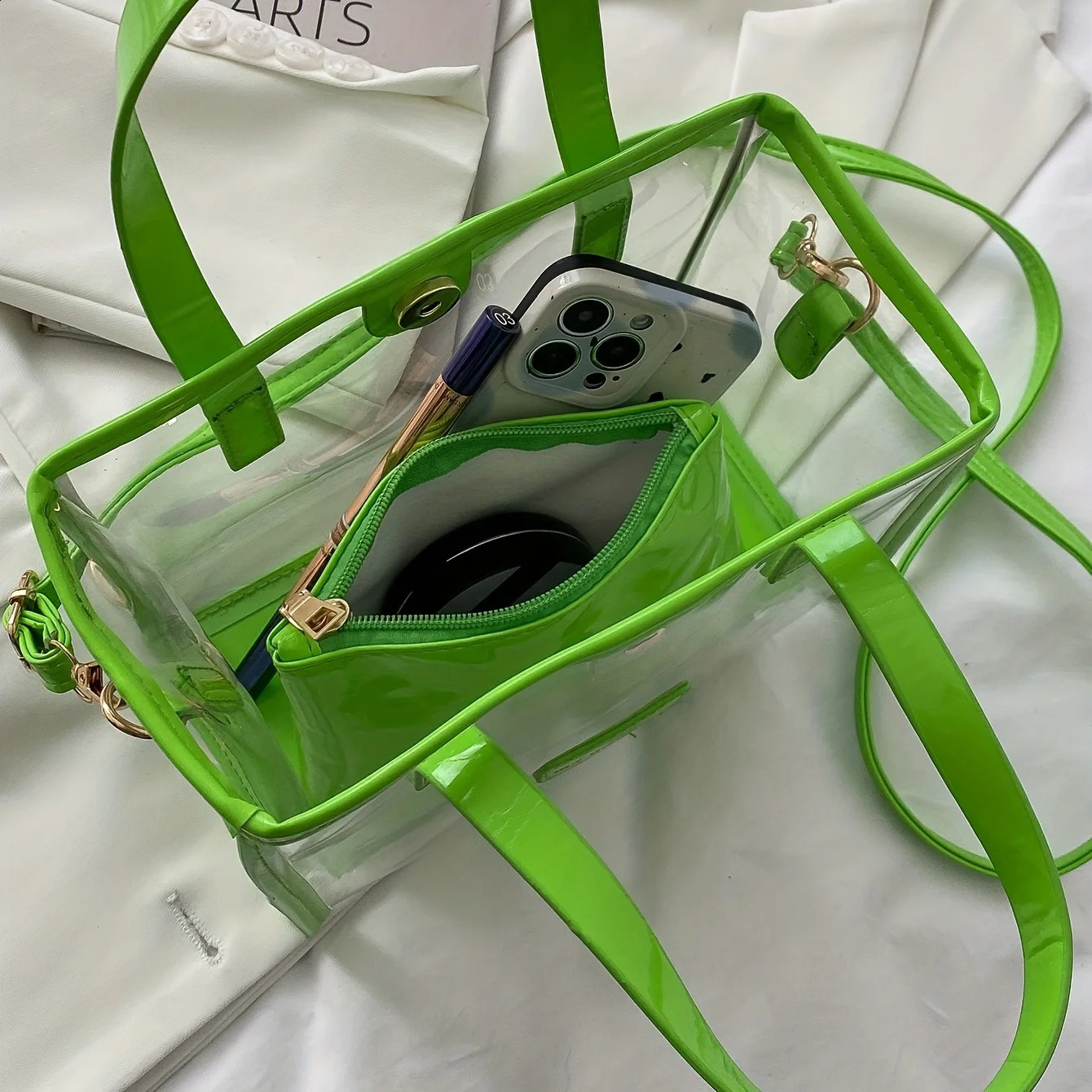 2Pcs Clear PVC Tote Bag Set Trendy Jelly Crossbody Bag Waterproof Summer Beach Bag With Inner Pouch 250530