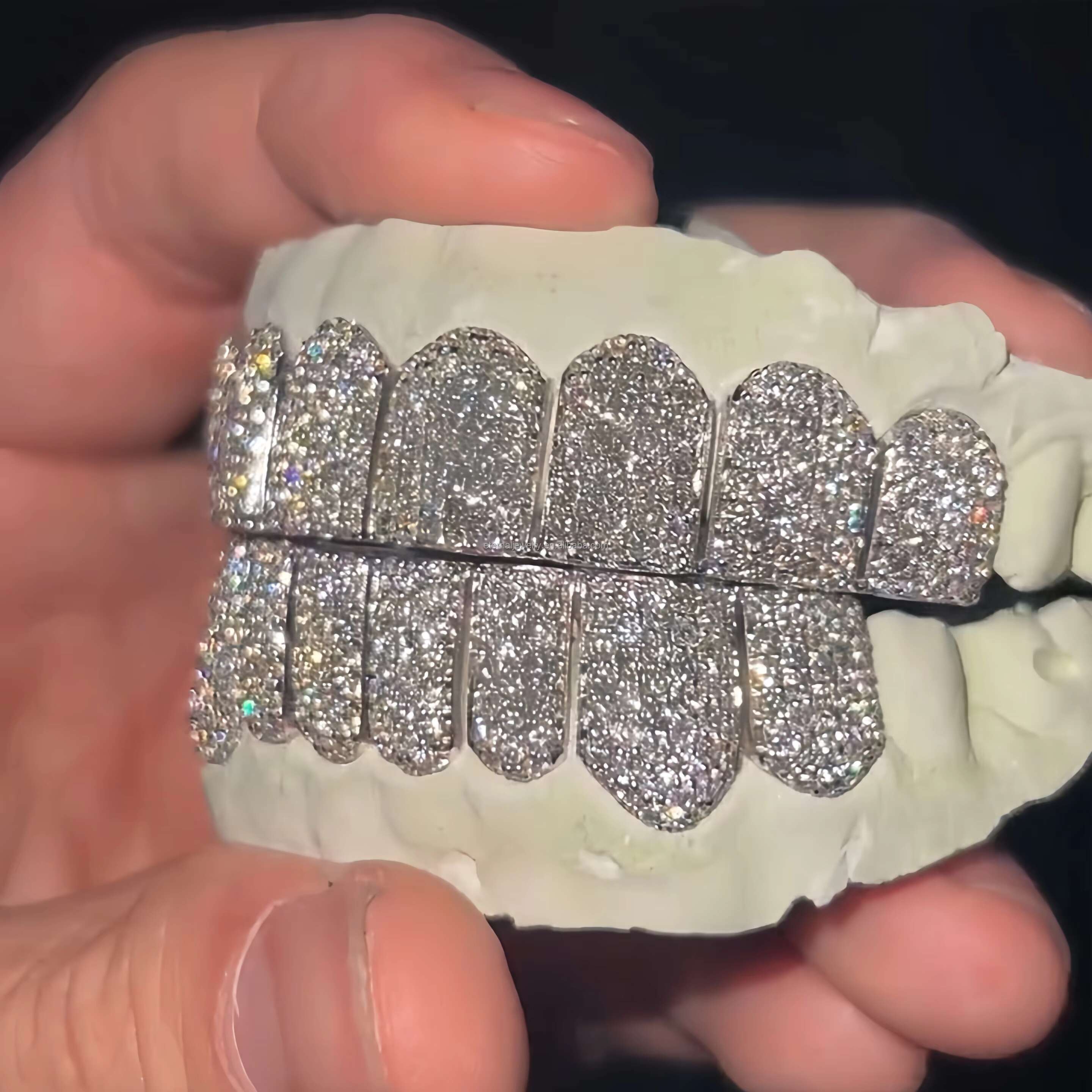 Deep Cut Grillz in Big Stone Factory Custom 10 on 10 S925 Silver 10K 14K 18K Gold with D VVS Moissanite Diamond Teeth Grillz