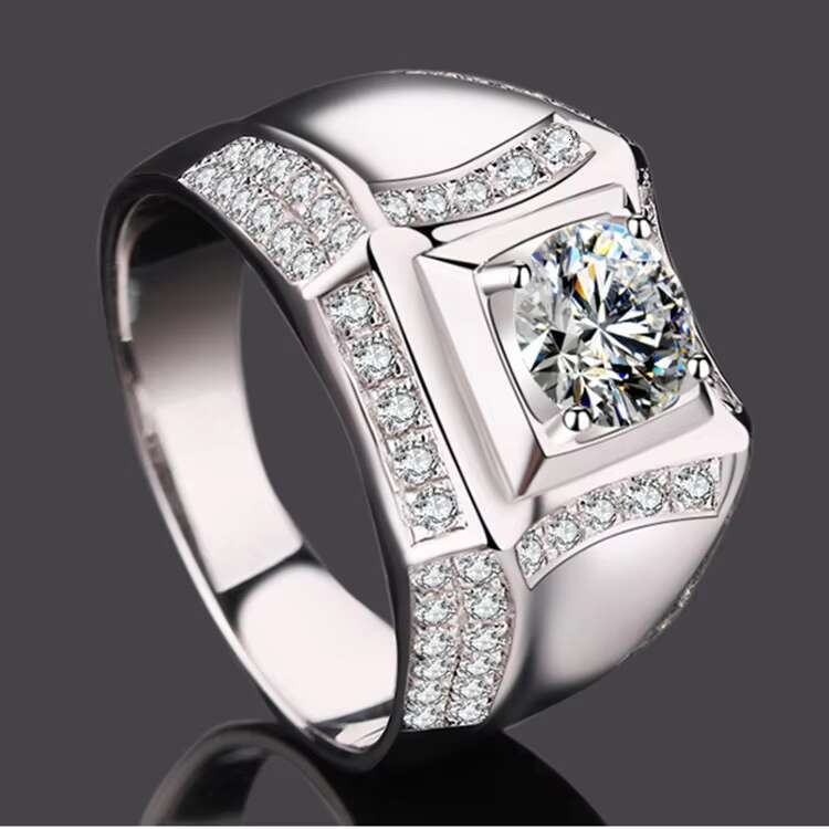 XingYao Jewelry 18K White Gold Moissanite Wedding Ring Mens Ring