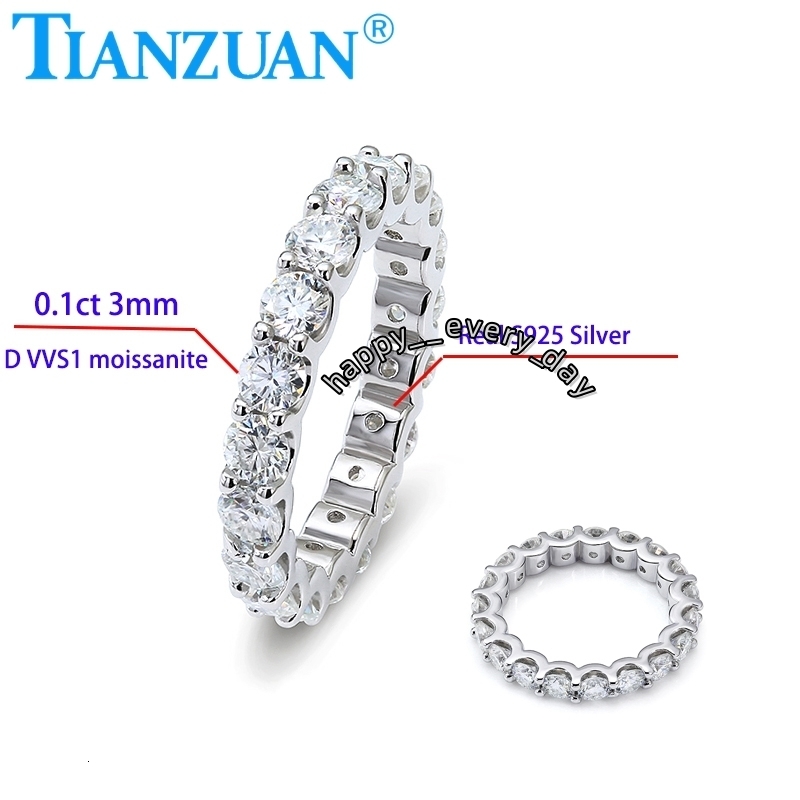 0.1ct 3mm Round White Moissanite Ring Eternity Band Ring 925 Sterling Silver Jewelry Rings Engagement Wedding Dating Gift Women
