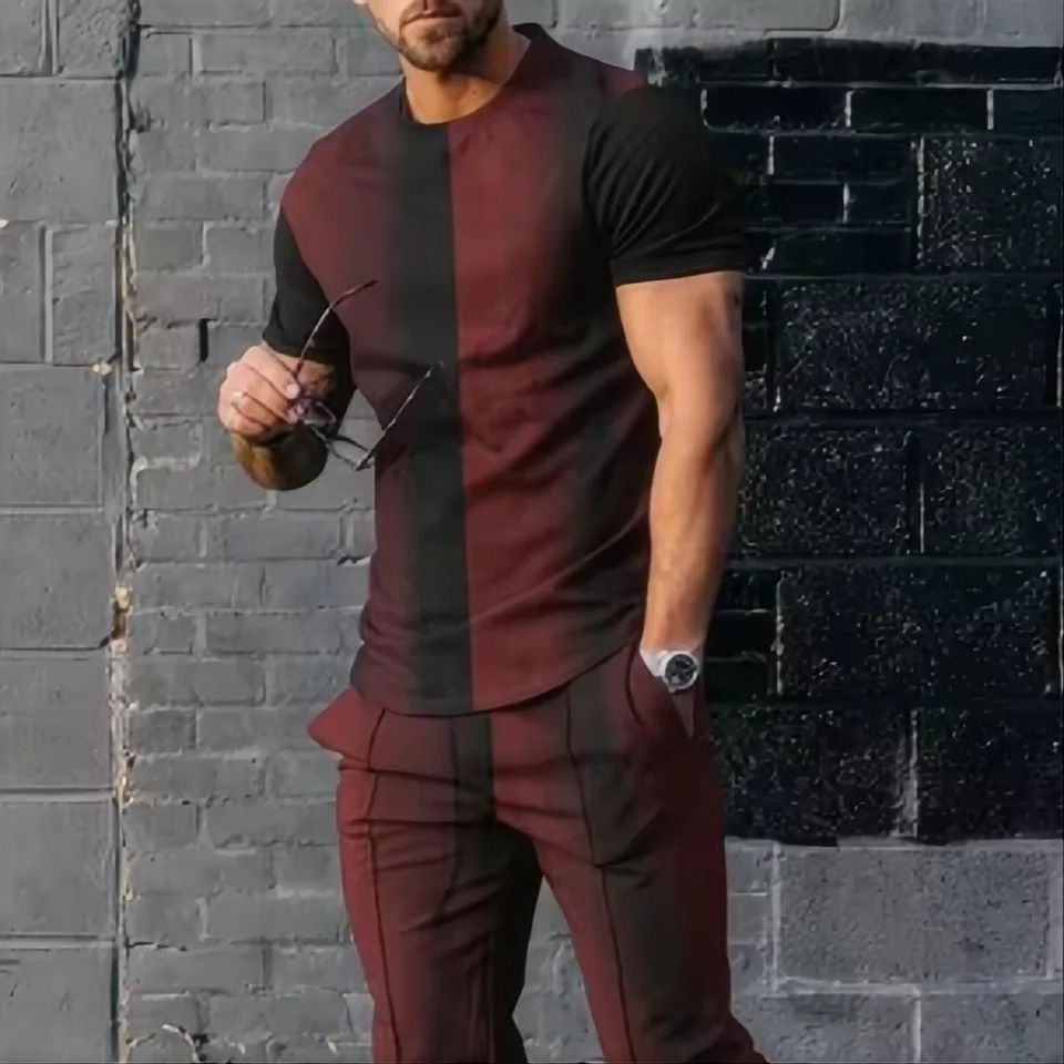 Summer mens Tshirt pants sportswear geometric 3D printed set 2piece street wear oversized suit 250530