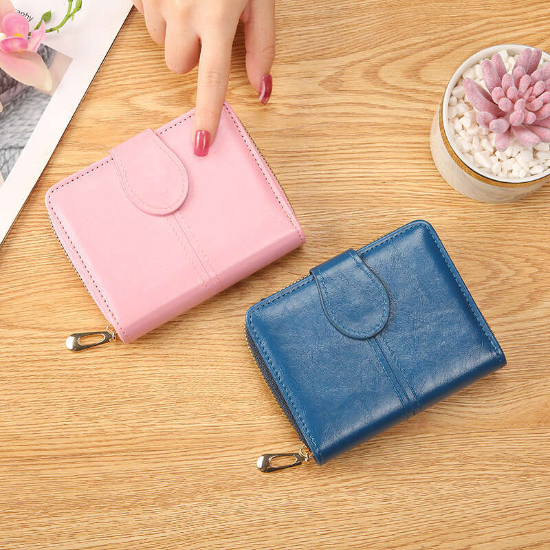 2023 New Women's Short Card Holder Student Cute Fresh Zipper Handheld Soft Leather Wallet 80% off Coin Purse