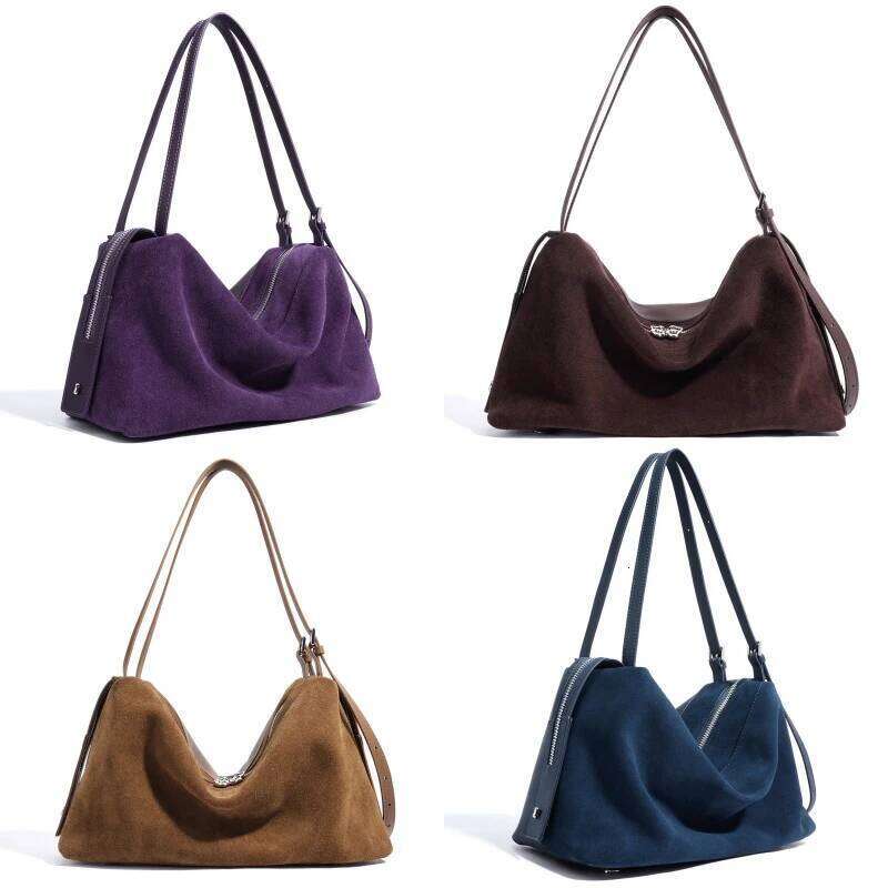 Super Soft Matte Leather Brand Women's High-End Designer New Pillow Purple Shoulder Commuter Underarm Bowling Bag