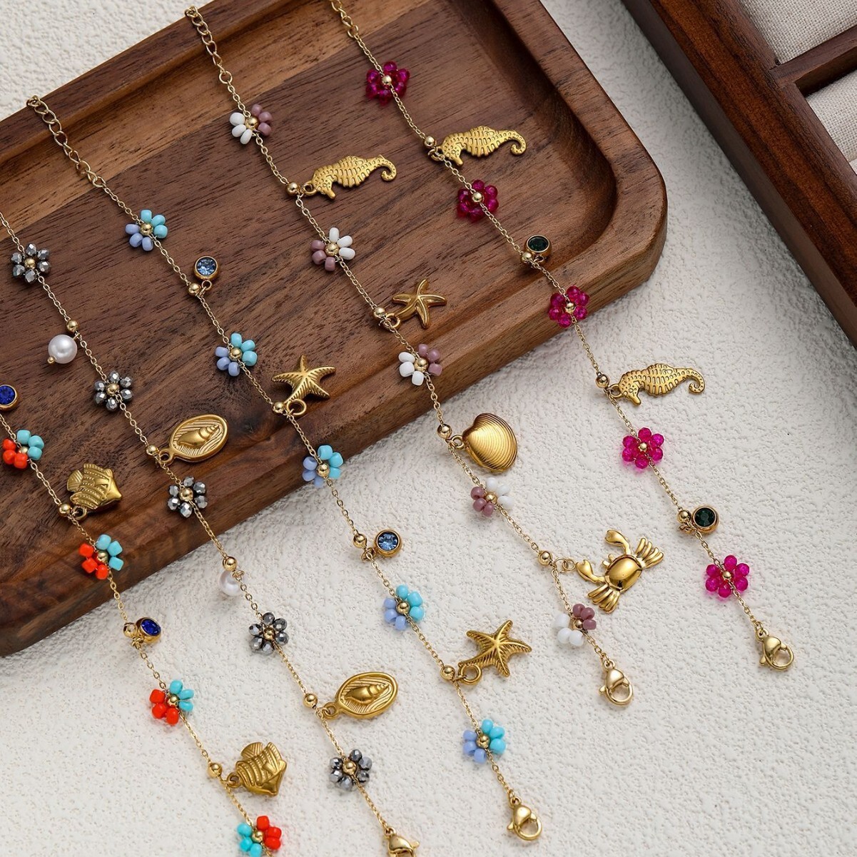 Trendy Fashion Style Stainless Small Bracelet Necklace New Jewelry Set Titanium Steel Flower for Women