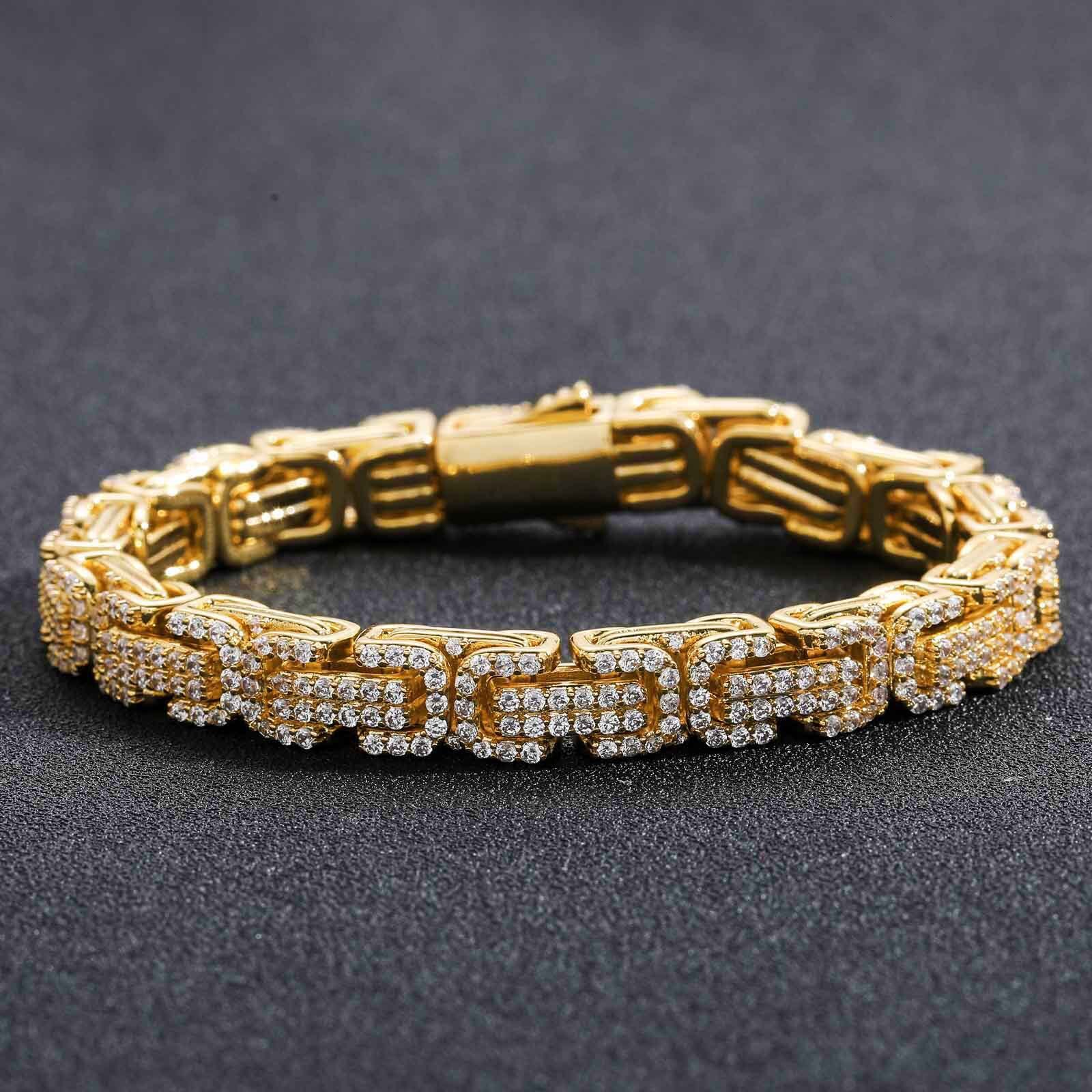 Hip Hop Byzantine Bracelet Micro Paved Moissanite Chain 3D Mens Personality Trendy Niche Bracelet moissanite