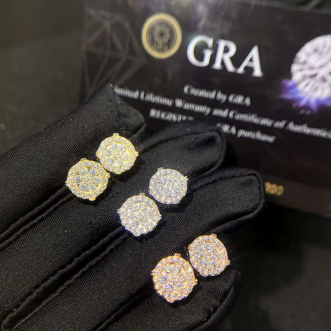 Zuanfa Hot Top Selling Pass Diamond Tester Fine Jewelry 925 Silver Round Cluster Earrings VVS Moissanite Stud Earring