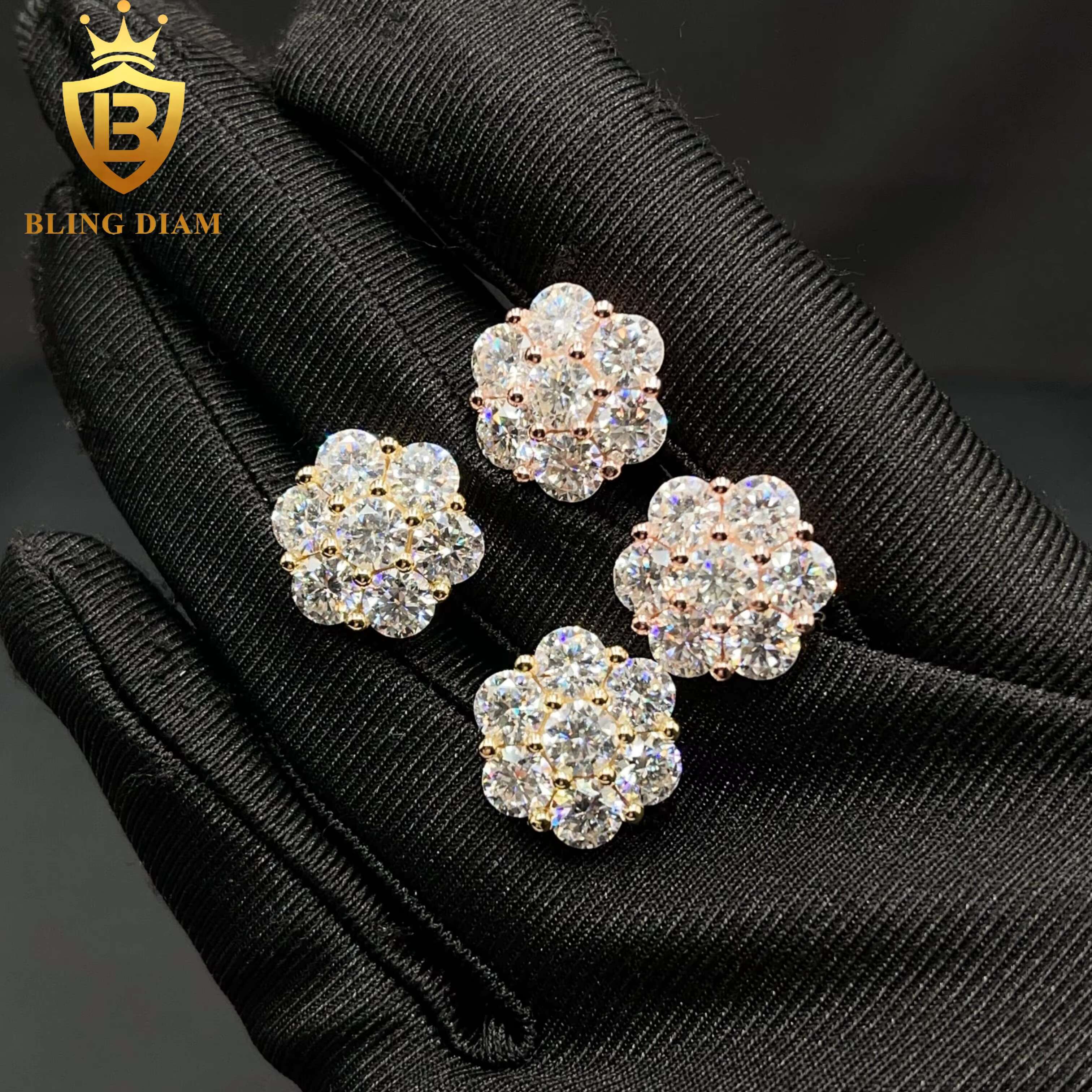 8mm 12mm 15mm Hot Top Selling Fine Jewelry 925 Sterling Silver VVS Moissanite Diamond Stud Flower Earrings